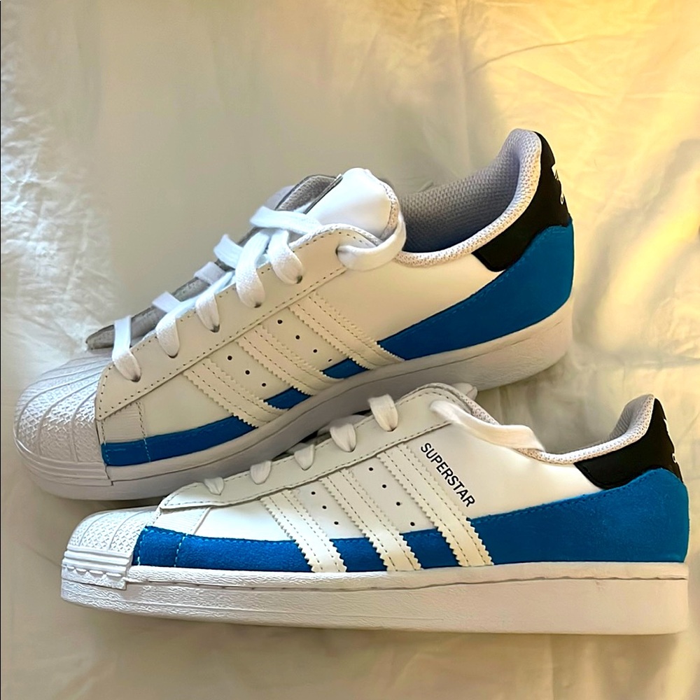 Adidas Superstar White and Blue Sneakers